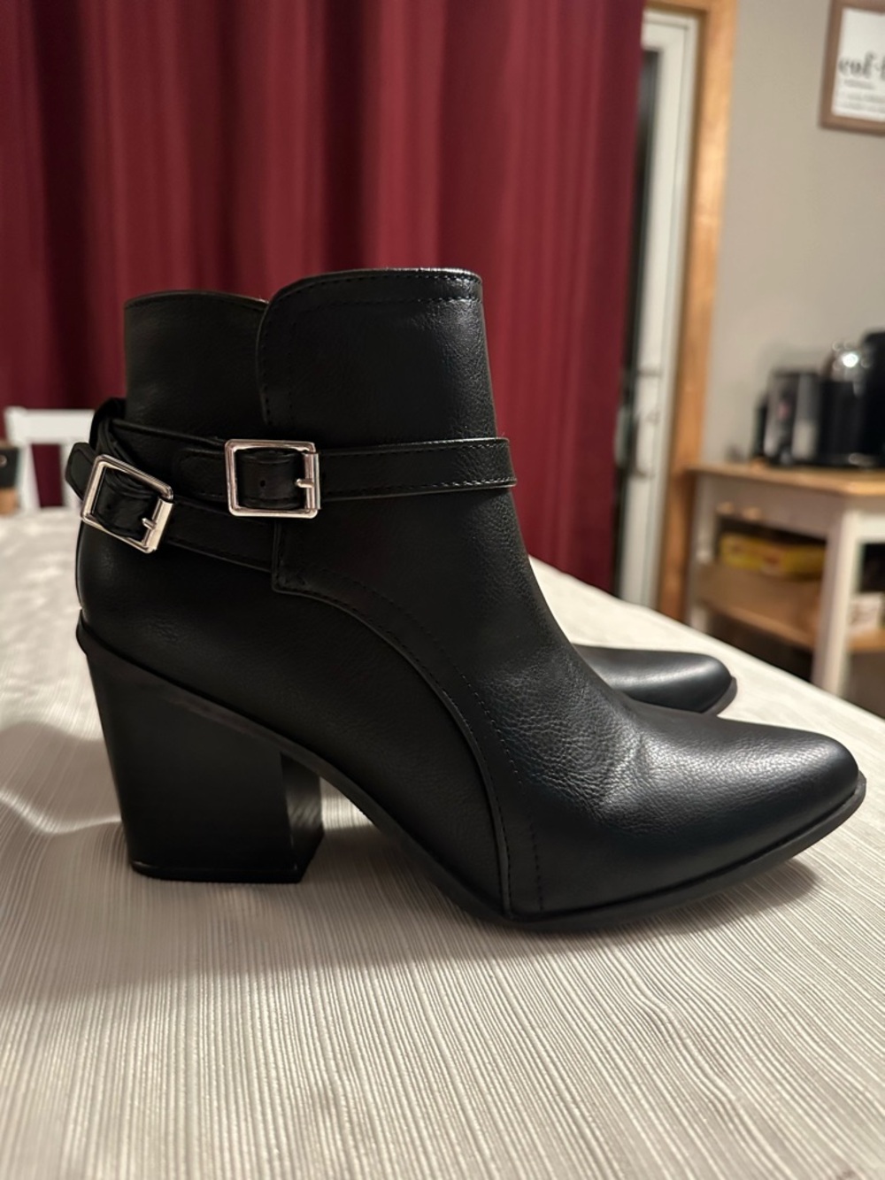 Black Women's Ankle Boots with Buckle Strap